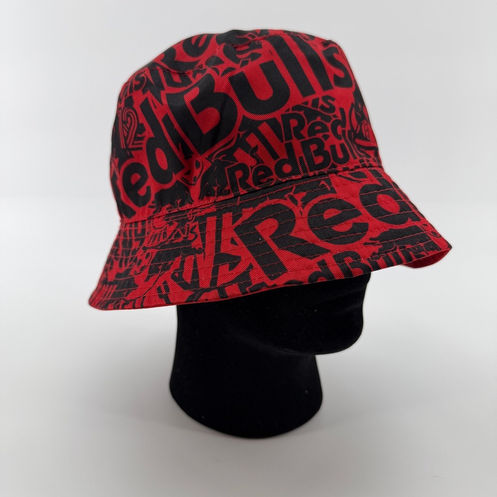 Red Bull Bucket Hat Unisex OS Red Black Reversible New York Soccer Graphic Print